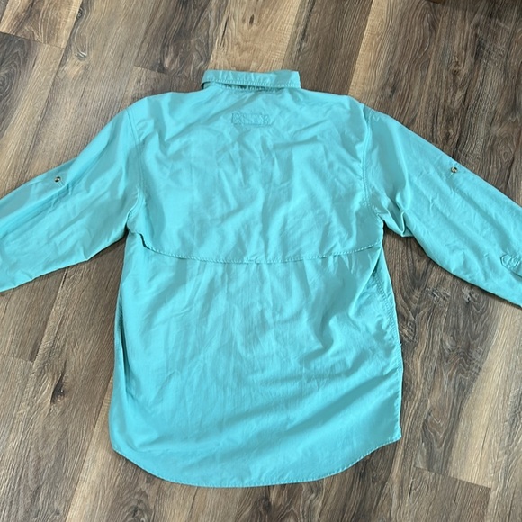 LL Bean Fishing Shirt Mens Medium Light Green Button Up Long Sleeve - Picture 8 of 12